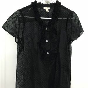 Black Sheer polka dot j crew top